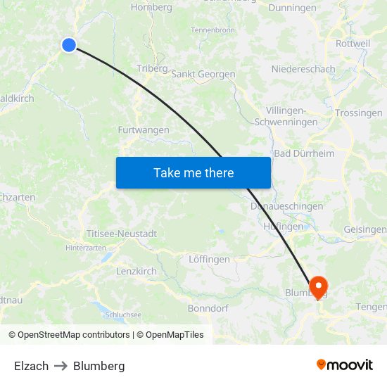 Elzach to Blumberg map