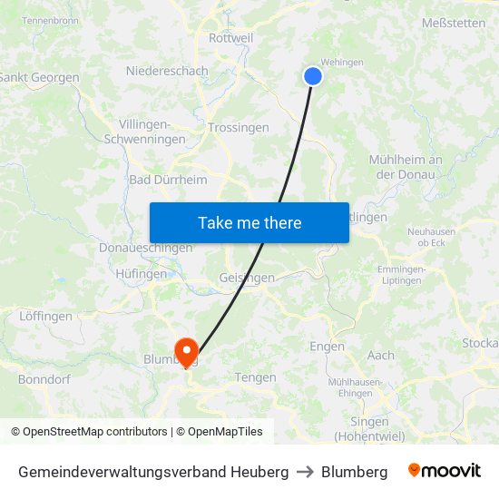 Gemeindeverwaltungsverband Heuberg to Blumberg map