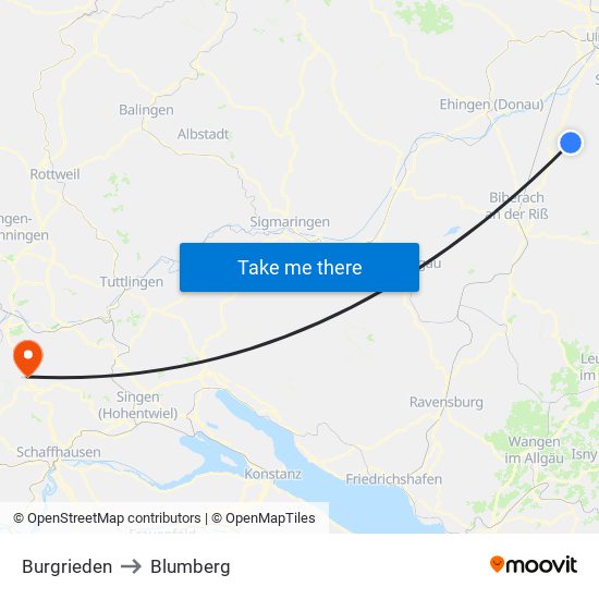 Burgrieden to Blumberg map