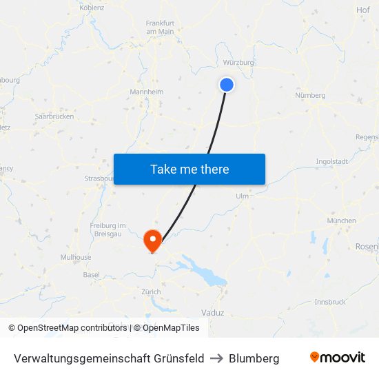 Verwaltungsgemeinschaft Grünsfeld to Blumberg map