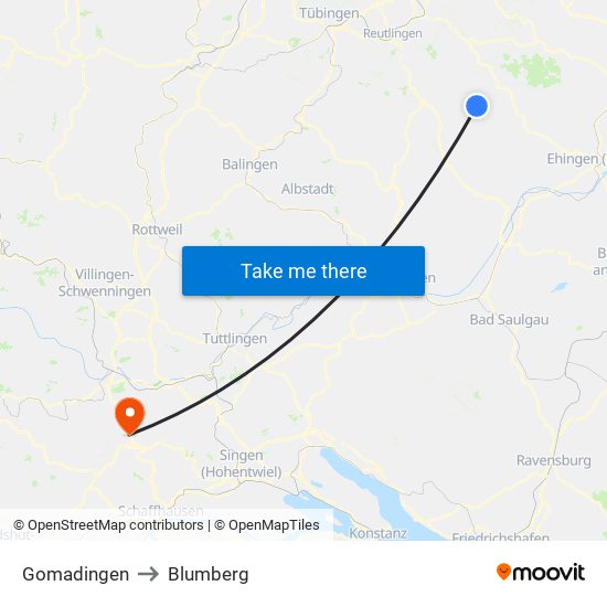 Gomadingen to Blumberg map