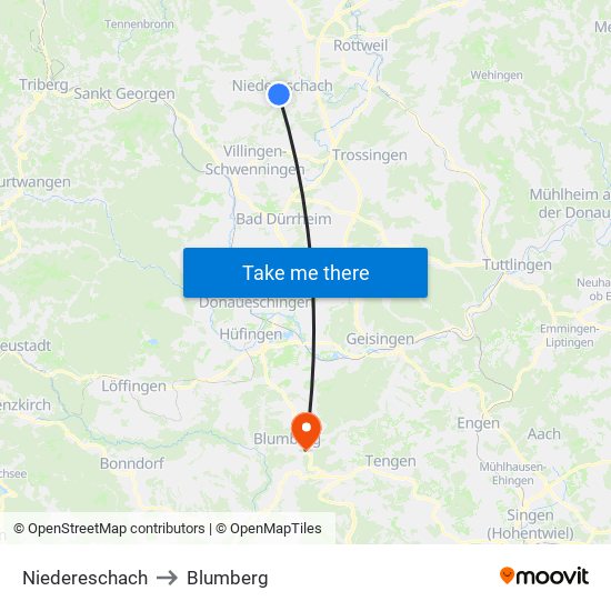 Niedereschach to Blumberg map