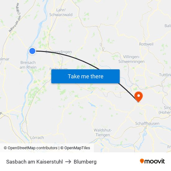 Sasbach am Kaiserstuhl to Blumberg map