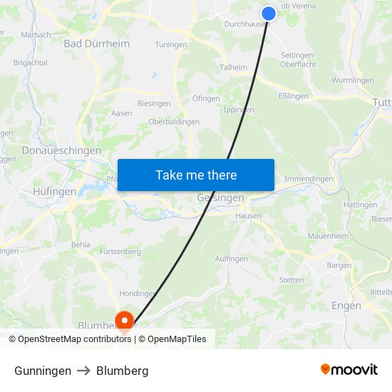 Gunningen to Blumberg map