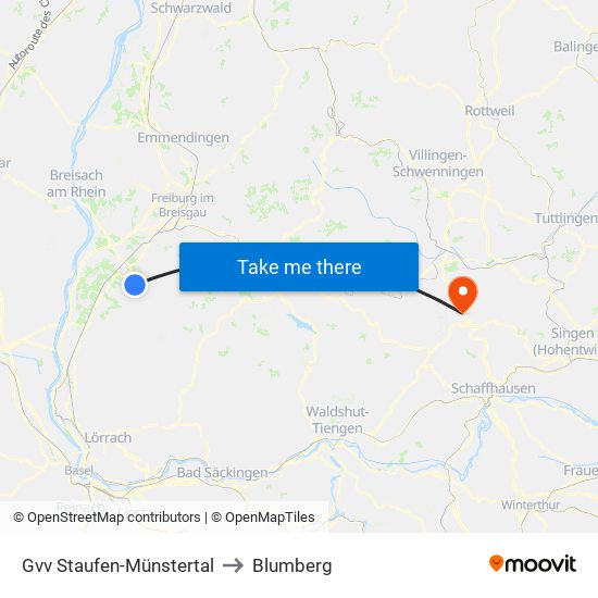 Gvv Staufen-Münstertal to Blumberg map