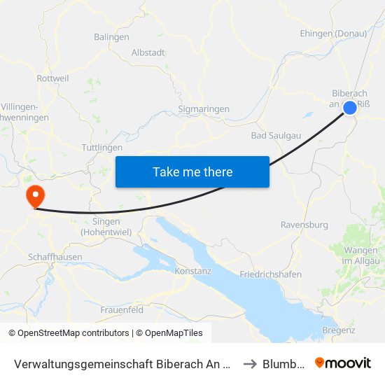 Verwaltungsgemeinschaft Biberach An Der Riß to Blumberg map