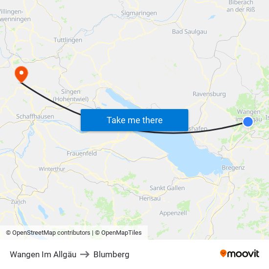 Wangen Im Allgäu to Blumberg map