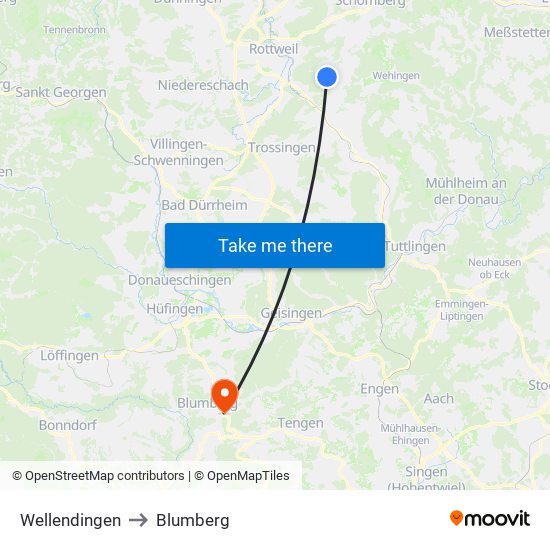 Wellendingen to Blumberg map