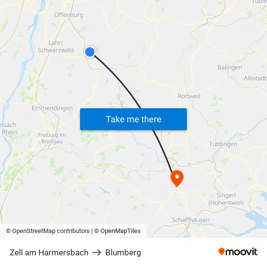 Zell am Harmersbach to Blumberg map