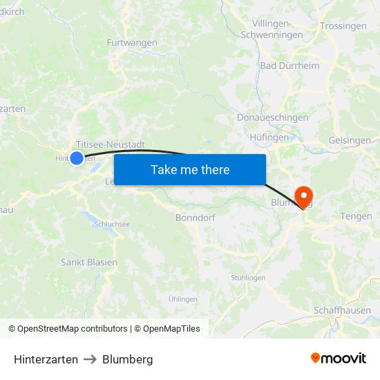 Hinterzarten to Blumberg map