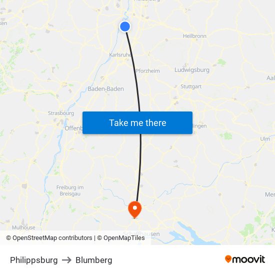 Philippsburg to Blumberg map