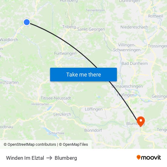 Winden Im Elztal to Blumberg map