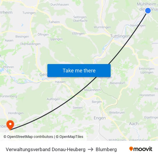 Verwaltungsverband Donau-Heuberg to Blumberg map