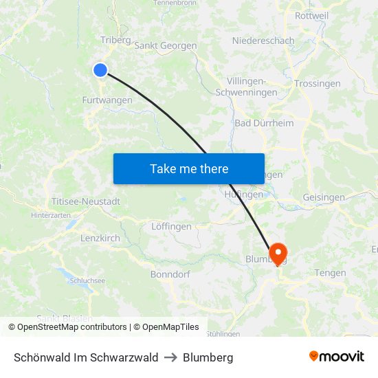 Schönwald Im Schwarzwald to Blumberg map