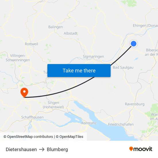 Dietershausen to Blumberg map
