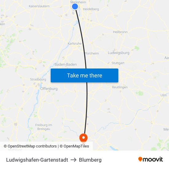 Ludwigshafen-Gartenstadt to Blumberg map