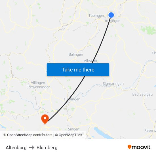 Altenburg to Blumberg map