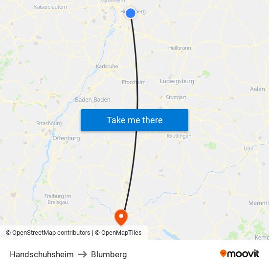 Handschuhsheim to Blumberg map