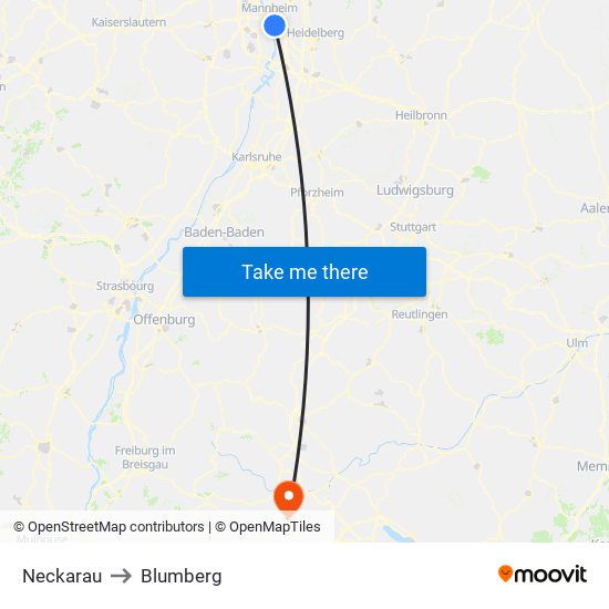 Neckarau to Blumberg map