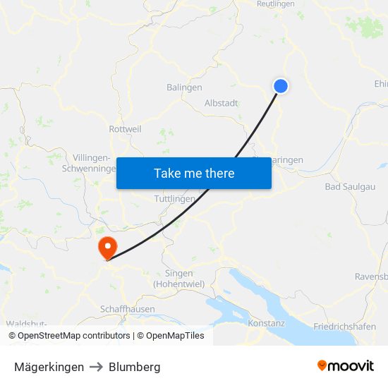 Mägerkingen to Blumberg map