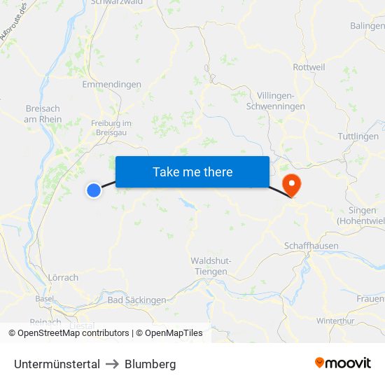 Untermünstertal to Blumberg map