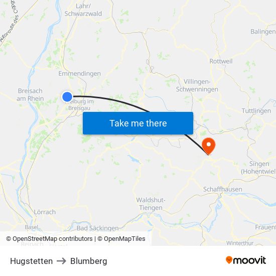Hugstetten to Blumberg map