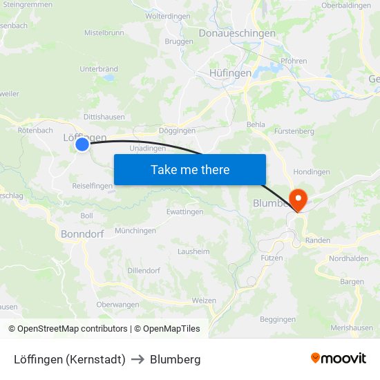 Löffingen (Kernstadt) to Blumberg map
