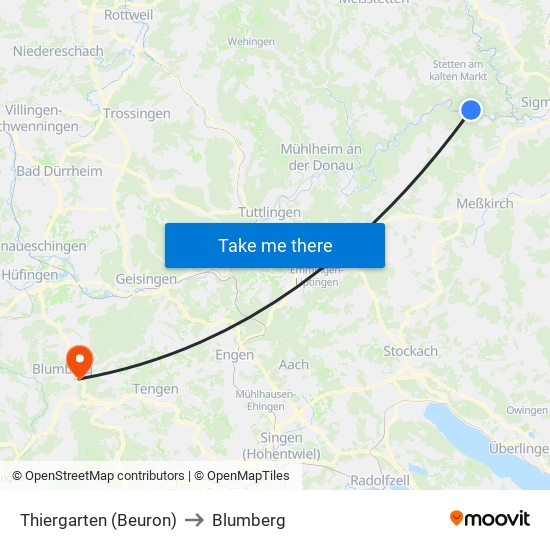 Thiergarten (Beuron) to Blumberg map