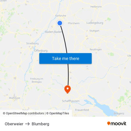 Oberweier to Blumberg map