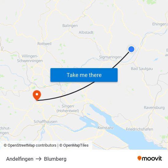 Andelfingen to Blumberg map