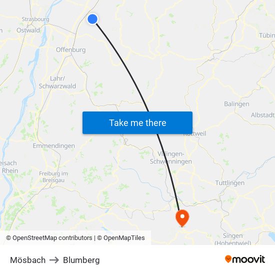 Mösbach to Blumberg map