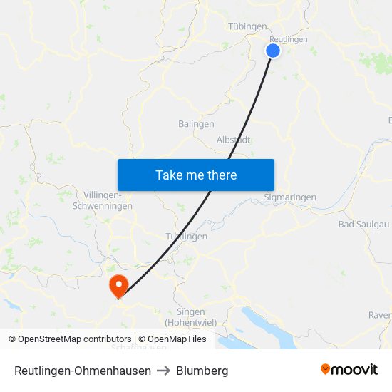 Reutlingen-Ohmenhausen to Blumberg map