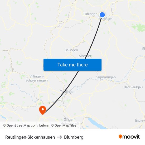 Reutlingen-Sickenhausen to Blumberg map