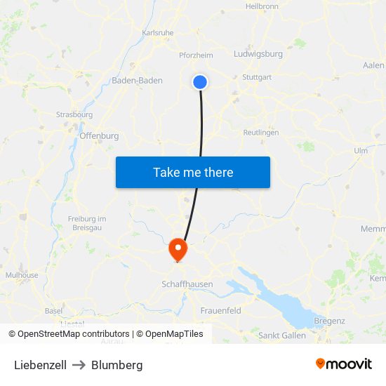 Liebenzell to Blumberg map