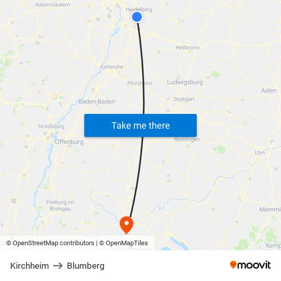 Kirchheim to Blumberg map