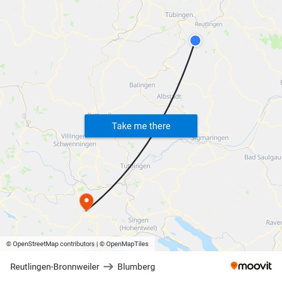 Reutlingen-Bronnweiler to Blumberg map