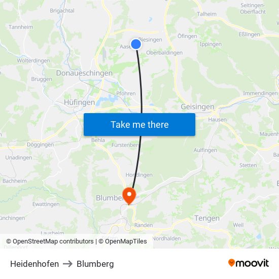 Heidenhofen to Blumberg map