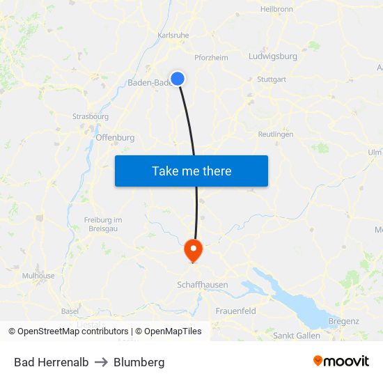 Bad Herrenalb to Blumberg map