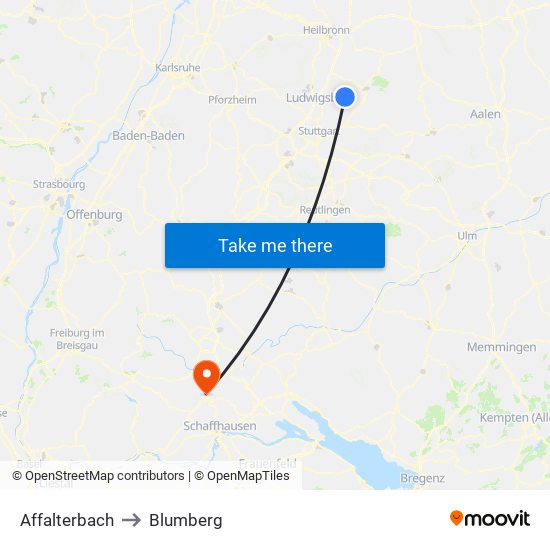 Affalterbach to Blumberg map