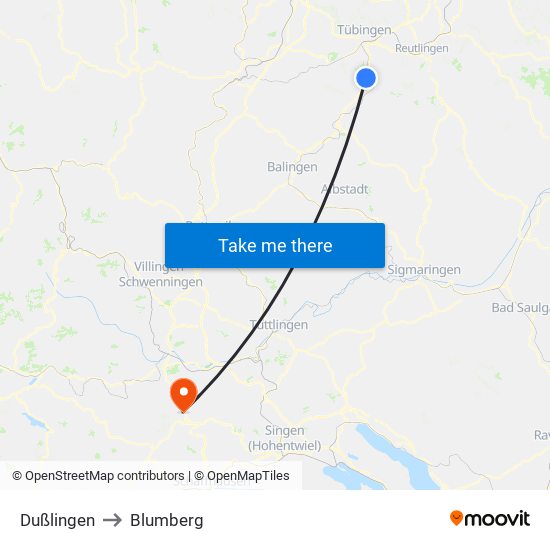 Dußlingen to Blumberg map