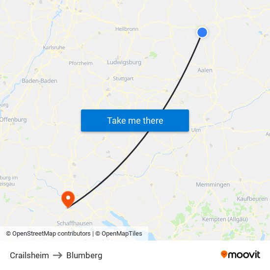 Crailsheim to Blumberg map