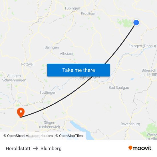 Heroldstatt to Blumberg map