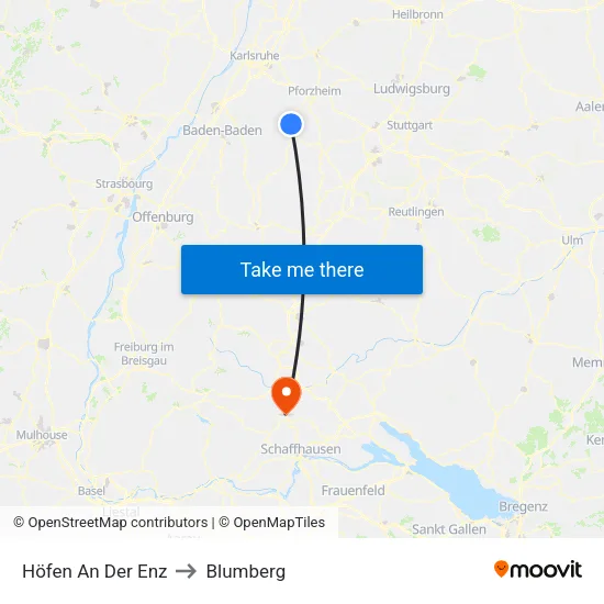 Höfen An Der Enz to Blumberg map