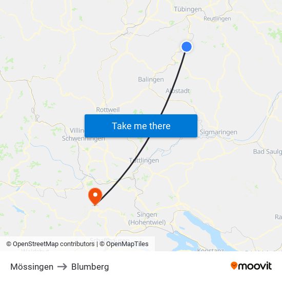 Mössingen to Blumberg map