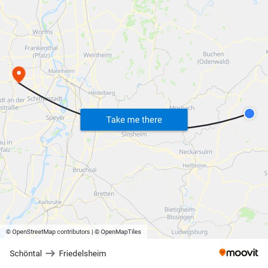 Schöntal to Friedelsheim map