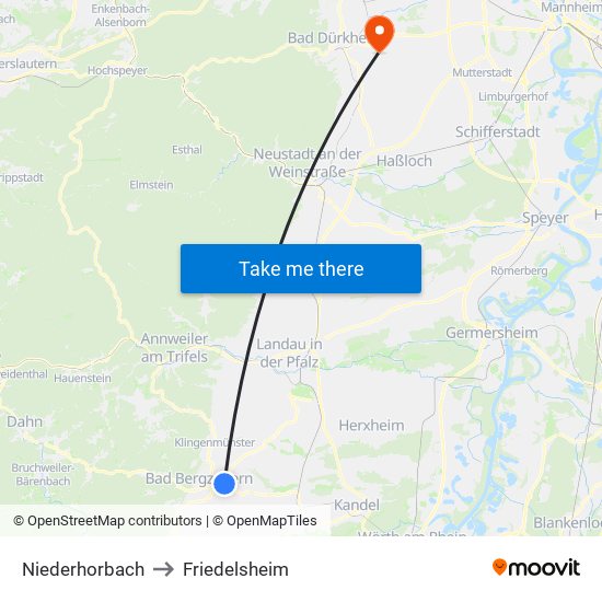 Niederhorbach to Friedelsheim map