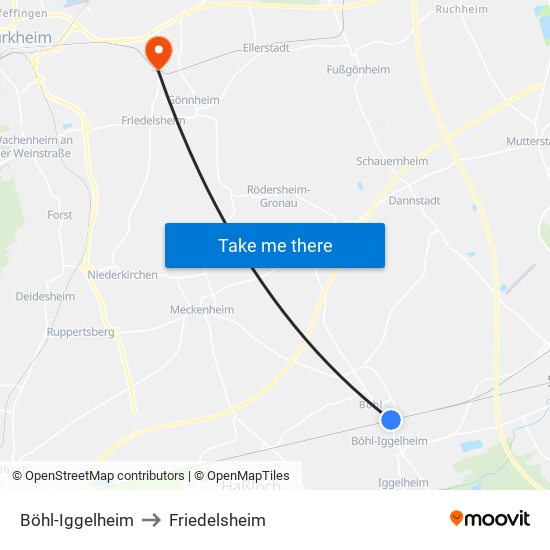 Böhl-Iggelheim to Friedelsheim map