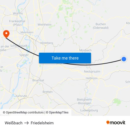 Weißbach to Friedelsheim map