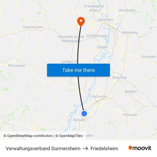 Verwaltungsverband Durmersheim to Friedelsheim map