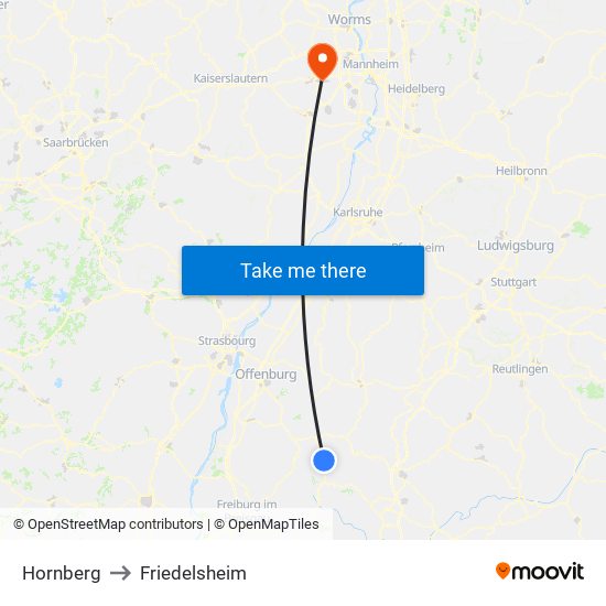 Hornberg to Friedelsheim map